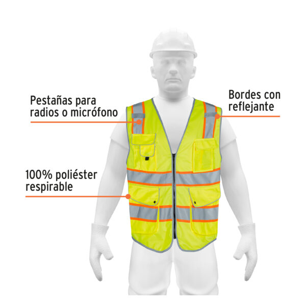 CHALECO REFORZADO CINTA 2" CON CIERRE Y 9 BOLSAS VERDE - Imagen 2