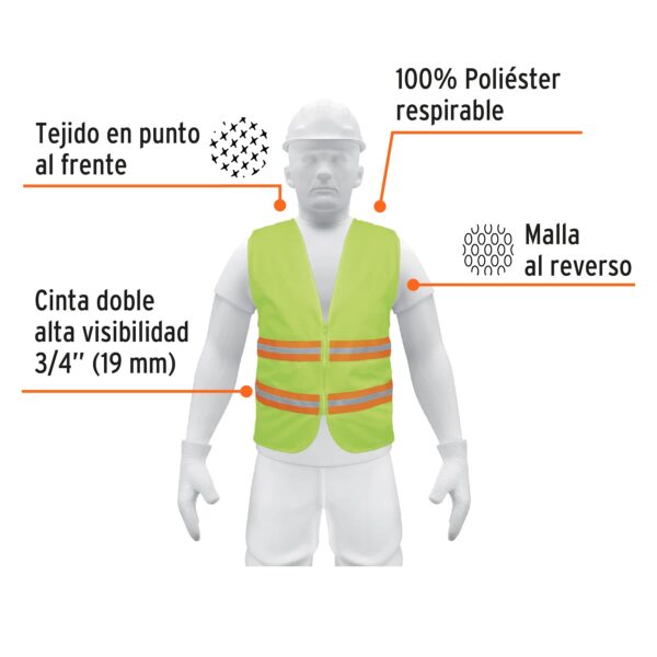 CHALECO CON CINTAS DOBLES 3/4" ALTA VISIBILIDAD CON CIERRE VERDE - Imagen 2