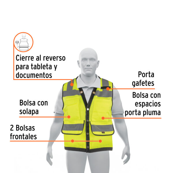 CHALECO REFORZADO CINTA 2" CON BROCHES Y 8 BOLSAS VERDE - Imagen 2