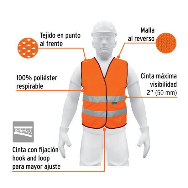 CHALECO CON CINTAS 2" ALTA VISIBILIDAD -NARANJA - Imagen 2