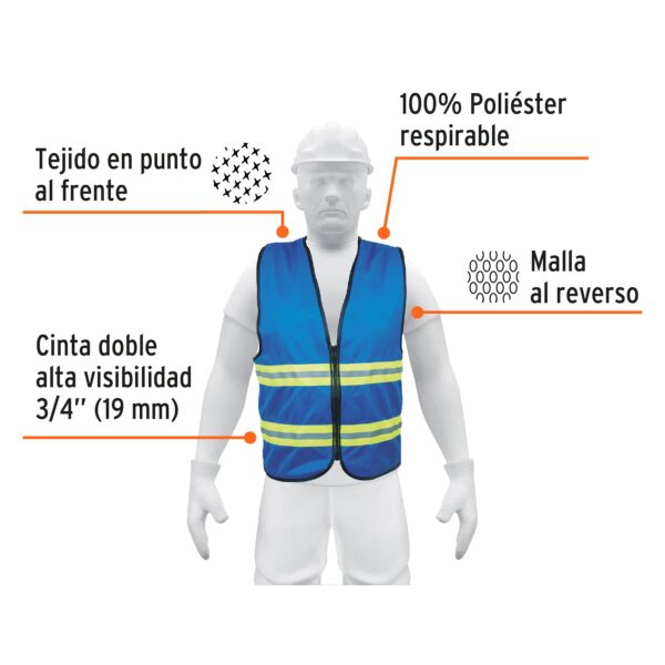 CHALECO CON CINTAS DOBLES 3/4" ALTA VISIBILIDAD CON CIERRE AZUL - Imagen 2