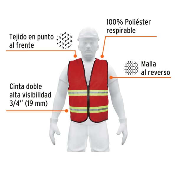 CHALECO CON CINTAS DOBLES 3/4" ALTA VISIBILIDAD CON CIERRE ROJO - Imagen 2