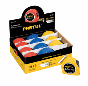 FLEXÓMETRO 5.5 M DE COLORES, CINTA ANCHA EN DISPLAY BOX