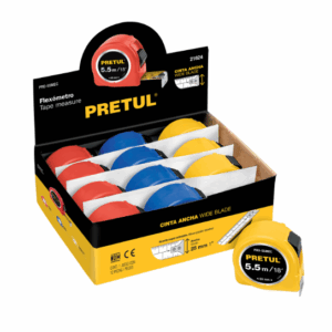 FLEXÓMETRO 5.5 M DE COLORES, CINTA ANCHA EN DISPLAY BOX