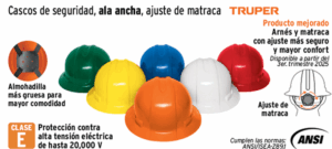CASCOS DE SEGURIDAD, ALA ANCHA, AJUSTE DE MATRACA CLASE E
