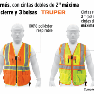 CHALECOS PARA ARNES, CON CINTAS DOBLES DE 2", MAXIMA VISIBILIDAD, CON CIERRE Y 3 BOLSAS