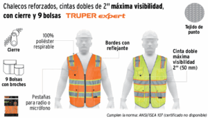 CHALECO REFORZADO CINTA 2" CON CIERRE Y 9 BOLSAS NARANJA