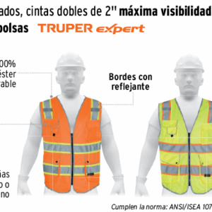 CHALECO REFORZADO CINTA 2" CON CIERRE Y 9 BOLSAS NARANJA