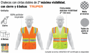 CHALECO CON CINTAS DOBLES DE 2" MAXIMA VISIBILIDAD