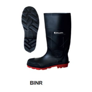 BOTA INDUSTRIAL NEGRA, SUELA ROJA SIN CASQUILLO